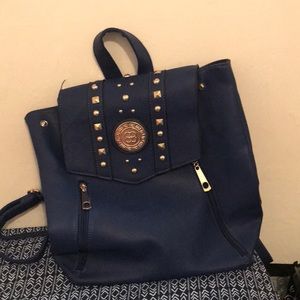 Leather blue backpack